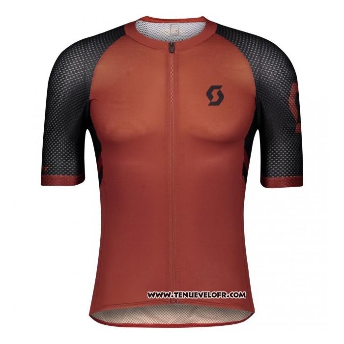 2021 Maillot Cyclisme Scott Fonce Orange Manches Courtes et Cuissard
