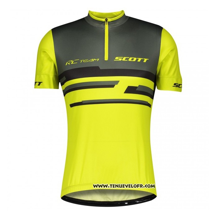 2021 Maillot Cyclisme Scott Gris Jaune Manches Courtes et Cuissard