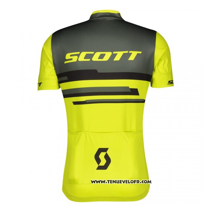 2021 Maillot Cyclisme Scott Gris Jaune Manches Courtes et Cuissard