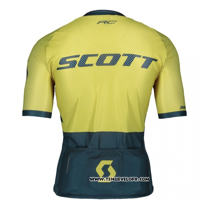2021 Maillot Cyclisme Scott Jaune Fonce Bleu Manches Courtes et Cuissard