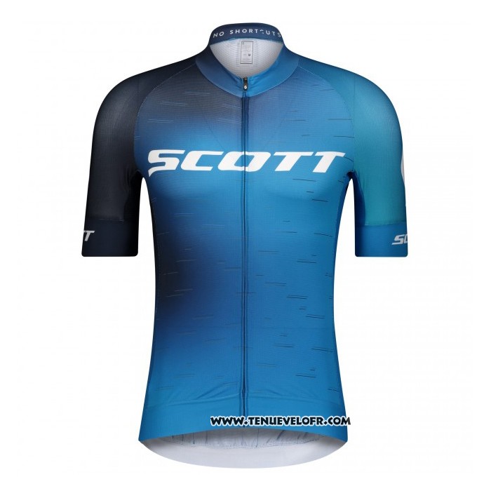 2021 Maillot Cyclisme Scott Noir Bleu Manches Courtes et Cuissard