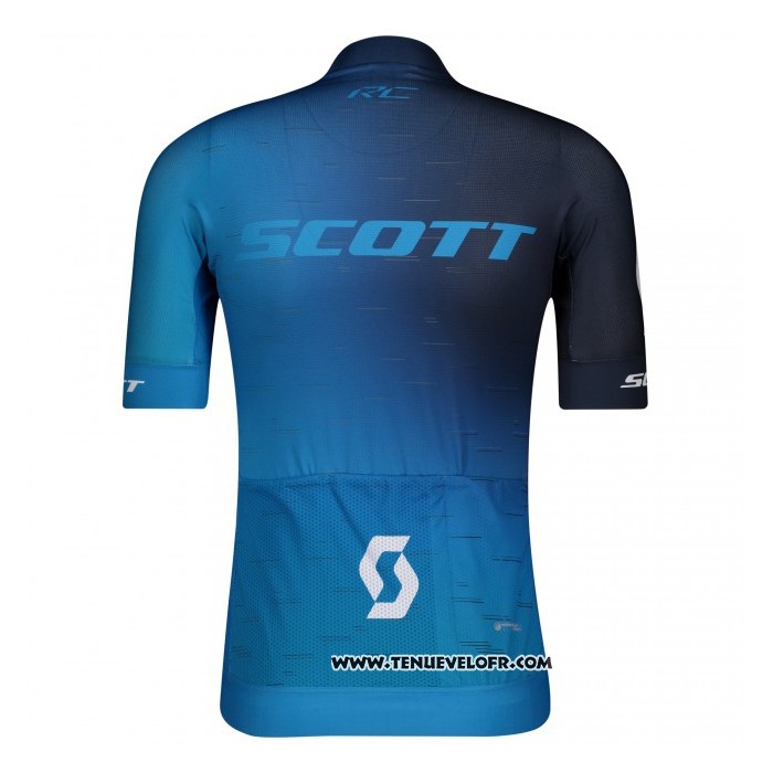 2021 Maillot Cyclisme Scott Noir Bleu Manches Courtes et Cuissard
