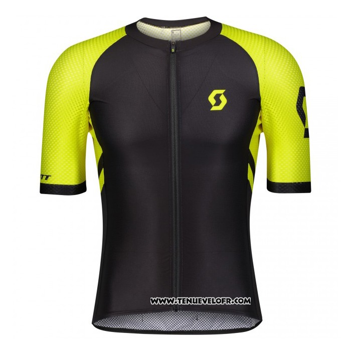 2021 Maillot Cyclisme Scott Noir Jaune Manches Courtes et Cuissard
