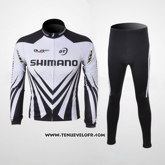 2010 Maillot Ciclismo Shimano Blanc et Noir Manches Longues et Cuissard