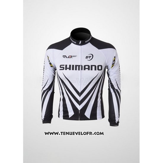 2010 Maillot Ciclismo Shimano Blanc et Noir Manches Longues et Cuissard