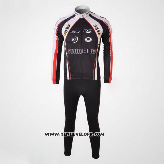 2010 Maillot Ciclismo Shimano Rouge et Noir Manches Longues et Cuissard