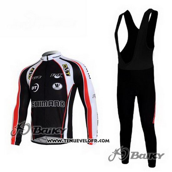2010 Maillot Ciclismo Shimano Rouge et Noir Manches Longues et Cuissard