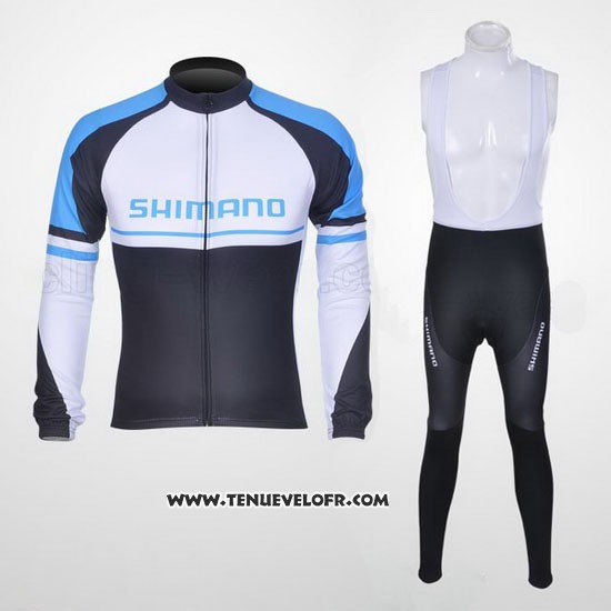 2011 Maillot Ciclismo Shimano Bleu et Blanc Manches Longues et Cuissard