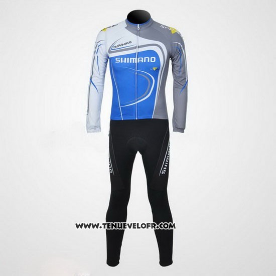 2011 Maillot Ciclismo Shimano Bleu et Gris Manches Longues et Cuissard