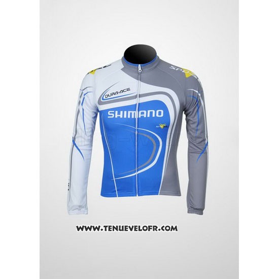 2011 Maillot Ciclismo Shimano Bleu et Gris Manches Longues et Cuissard