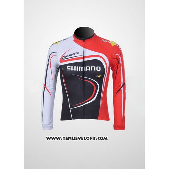 2011 Maillot Ciclismo Shimano Rouge et Noir Manches Longues et Cuissard