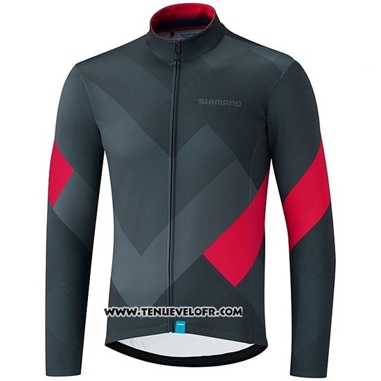 2019 Maillot Ciclismo Shimano Gris Rouge Manches Longues et Cuissard