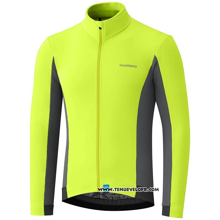 2020 Maillot Cyclisme Shimano Jaune Gris Manches Longues et Cuissard