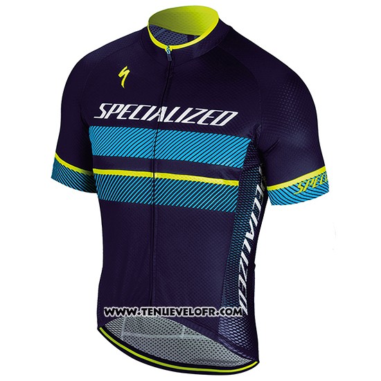 2018 Maillot Ciclismo Specialized Bleu Jaune Blanc Manches Courtes et Cuissard