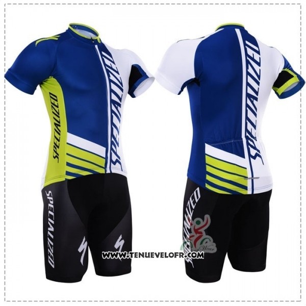 2018 Maillot Ciclismo Specialized Bleu Vert Blanc Manches Courtes et Cuissard