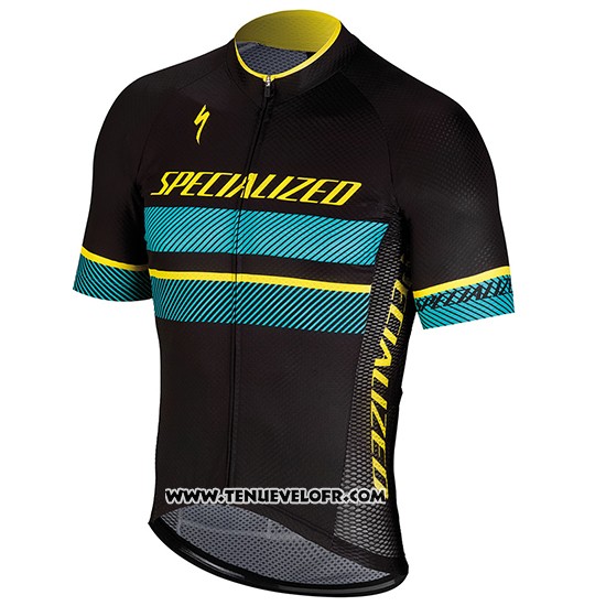 2018 Maillot Ciclismo Specialized Noir Bleu Jaune Manches Courtes et Cuissard