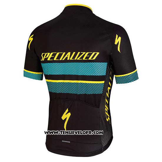 2018 Maillot Ciclismo Specialized Noir Bleu Jaune Manches Courtes et Cuissard