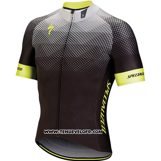 2018 Maillot Ciclismo Specialized Noir Gris Jaune Manches Courtes et Cuissard