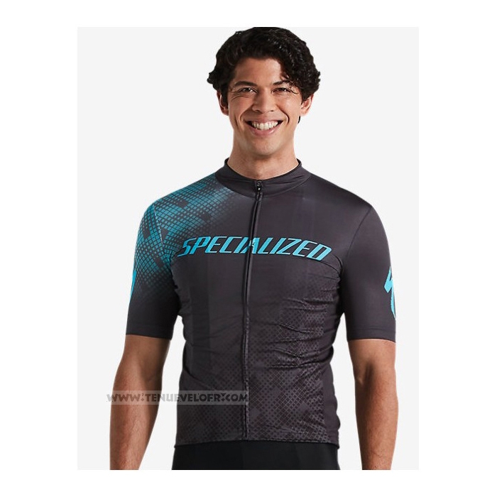 2021 Maillot Cyclisme Specialized Bleu Noir Manches Courtes et Cuissard