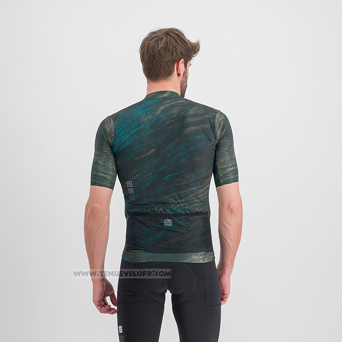 2023 Maillot Cyclisme Sportful Bleu Vert Manches Courtes et Cuissard