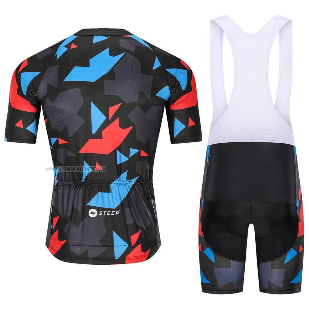 2021 Maillot Cyclisme Steep Noir Rouge Bleu Manches Courtes et Cuissard