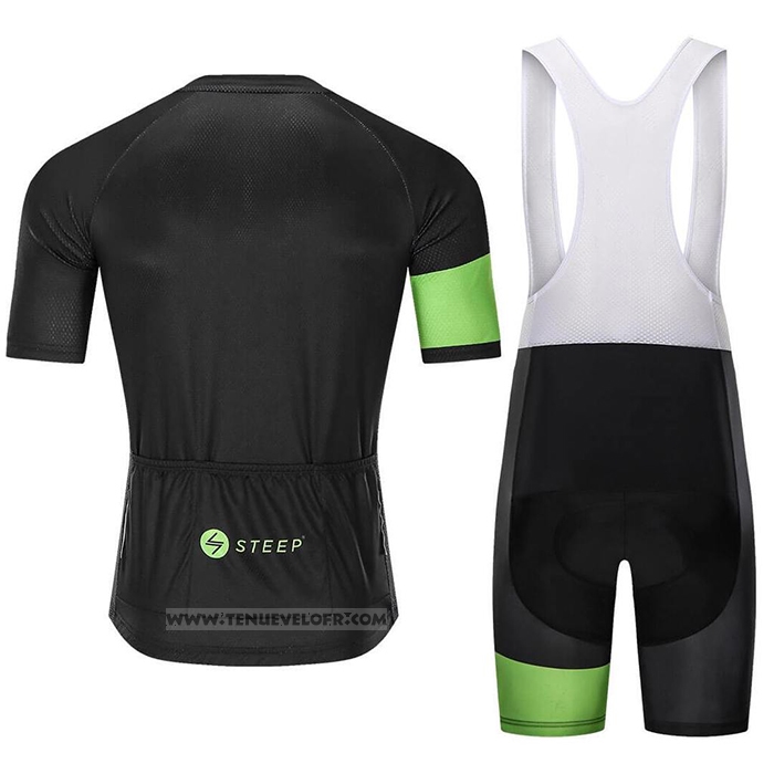 2021 Maillot Cyclisme Steep Noir Vert Manches Courtes et Cuissard