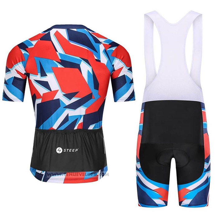 2021 Maillot Cyclisme Steep Rouge Bleu Manches Courtes et Cuissard