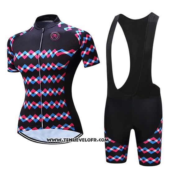 2019 Maillot Ciclismo Femme Teleyi Violet Noir Manches Courtes et Cuissard