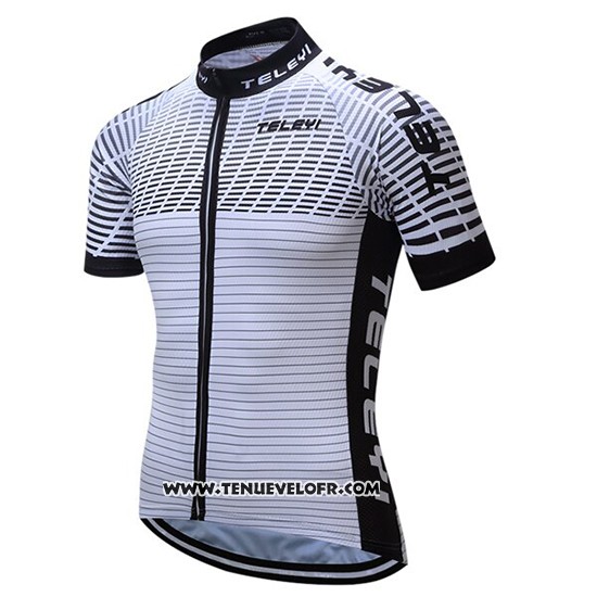 2019 Maillot Ciclismo Teleyi Bike Blanc Noir Manches Courtes et Cuissard