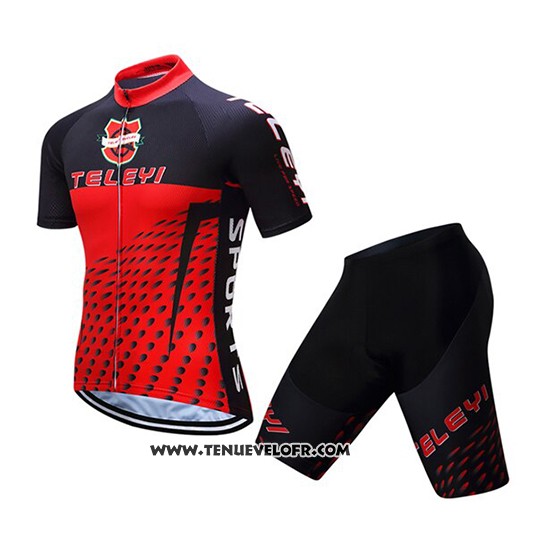 2019 Maillot Ciclismo Teleyi Bike Rouge Noir Manches Courtes et Cuissard