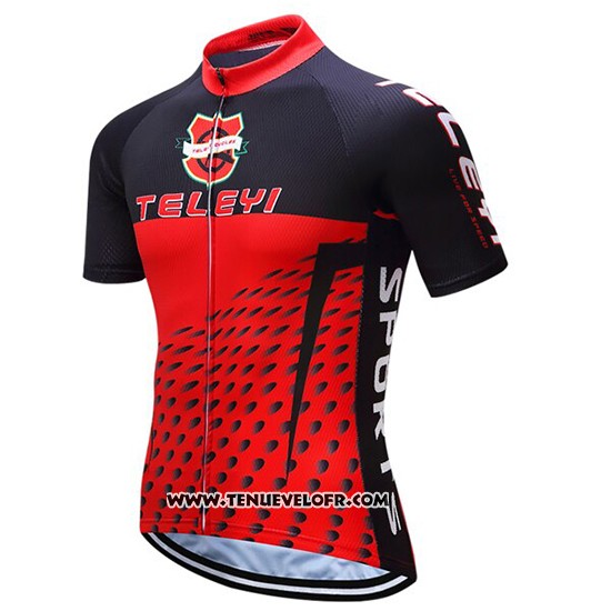 2019 Maillot Ciclismo Teleyi Bike Rouge Noir Manches Courtes et Cuissard