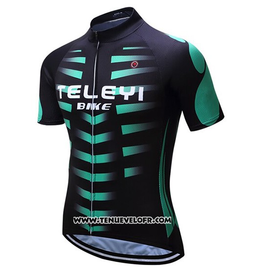 2019 Maillot Ciclismo Teleyi Bike Vert Noir Manches Courtes et Cuissard