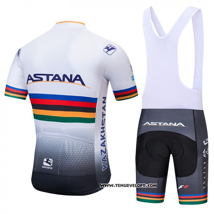 2018 Maillot Ciclismo UCI Mondo Champion Astana Blanc Manches Courtes et Cuissard