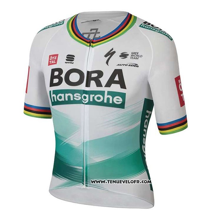 2020 Maillot Ciclismo UCI Mondo Champion Bora Blanc Vert Manches Courtes et Cuissard