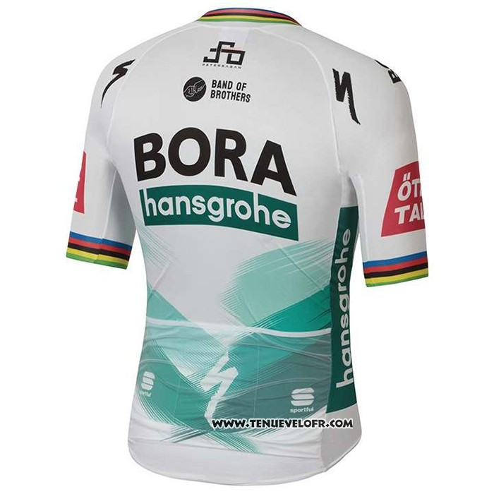 2020 Maillot Ciclismo UCI Mondo Champion Bora Blanc Vert Manches Courtes et Cuissard