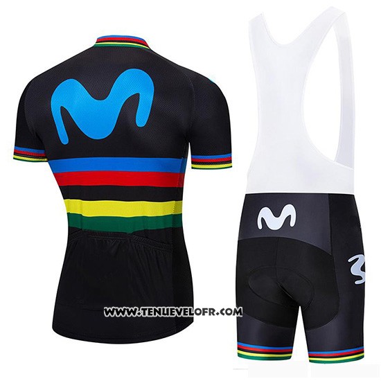 2019 Maillot Ciclismo UCI Mondo Champion Movistar Noir Manches Courtes et Cuissard