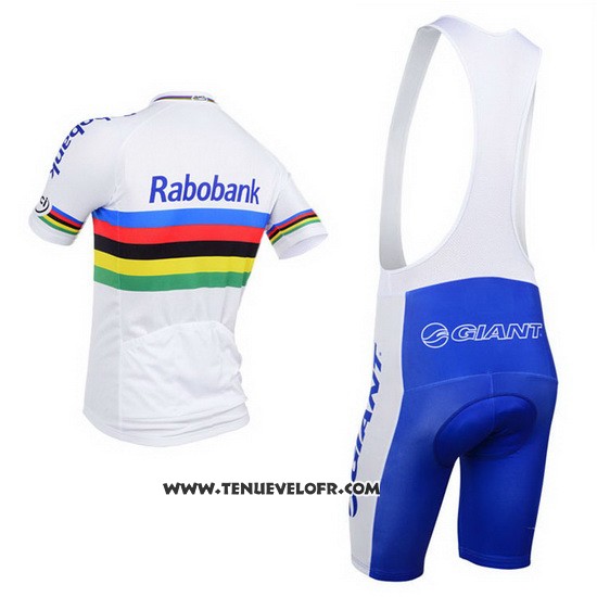 2013 Maillot Ciclismo UCI Mondo Champion Lider Rabobank Blanc Manches Courtes et Cuissard