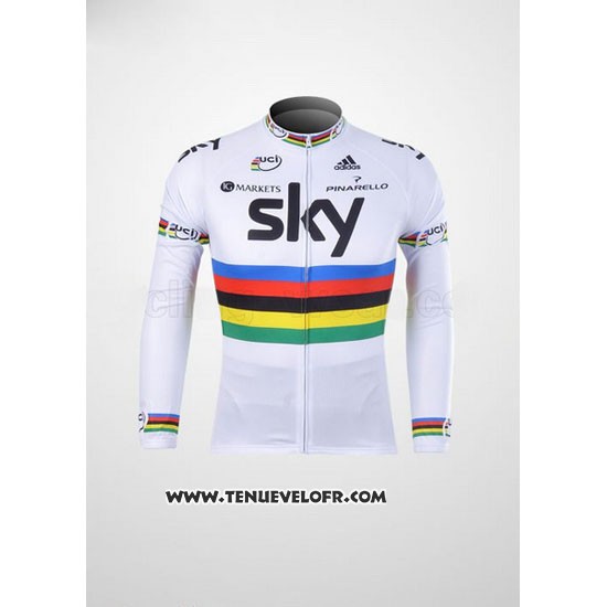 2012 Maillot Ciclismo Sky UCI Mondo Champion Noir et Blanc Manches Longues et Cuissard