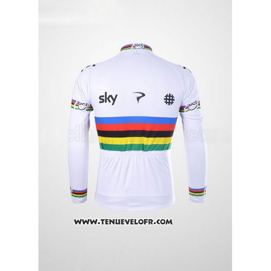 2012 Maillot Ciclismo Sky UCI Mondo Champion Noir et Blanc Manches Longues et Cuissard