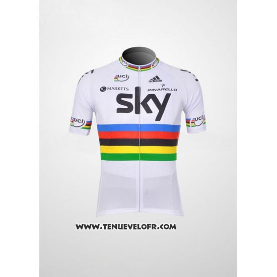 2012 Maillot Ciclismo Sky UCI Mondo Champion Rouge et Blanc Manches Courtes et Cuissard