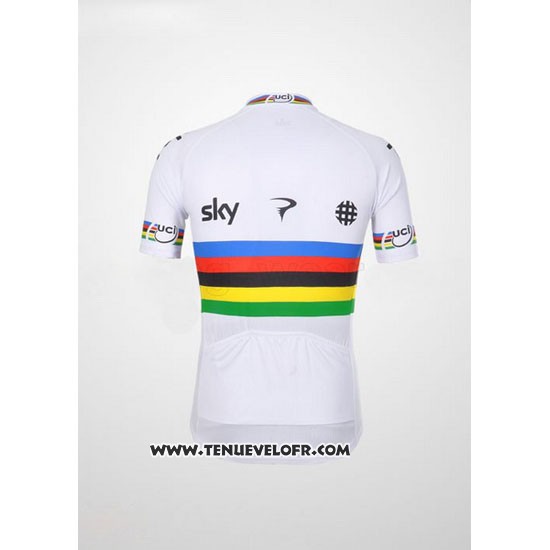 2012 Maillot Ciclismo Sky UCI Mondo Champion Rouge et Blanc Manches Courtes et Cuissard