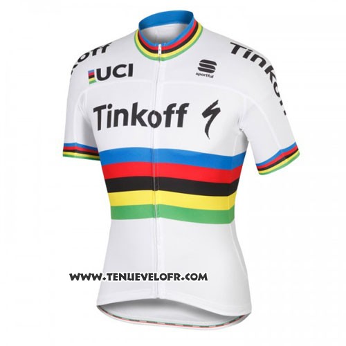 2016 Maillot Ciclismo UCI Mondo Champion Tinkoff Blanc Manches Courtes et Cuissard