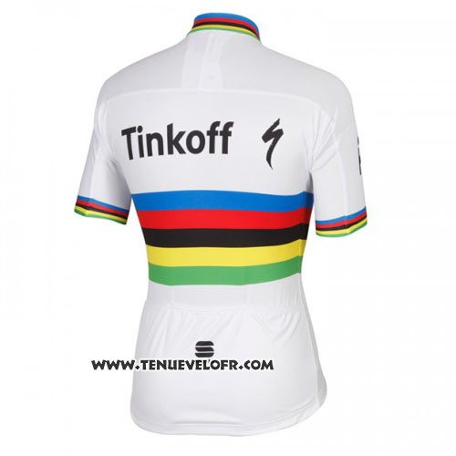 2016 Maillot Ciclismo UCI Mondo Champion Tinkoff Blanc Manches Courtes et Cuissard