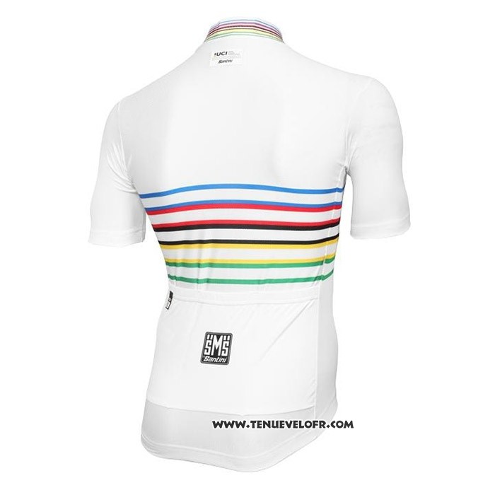 2020 Maillot Cyclisme UCI Blanc Multicolore Manches Courtes et Cuissard